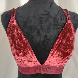 PINK VICTORIA'S SECRET Maroon Velvet Bralette With Criss Cross Straps Size Large